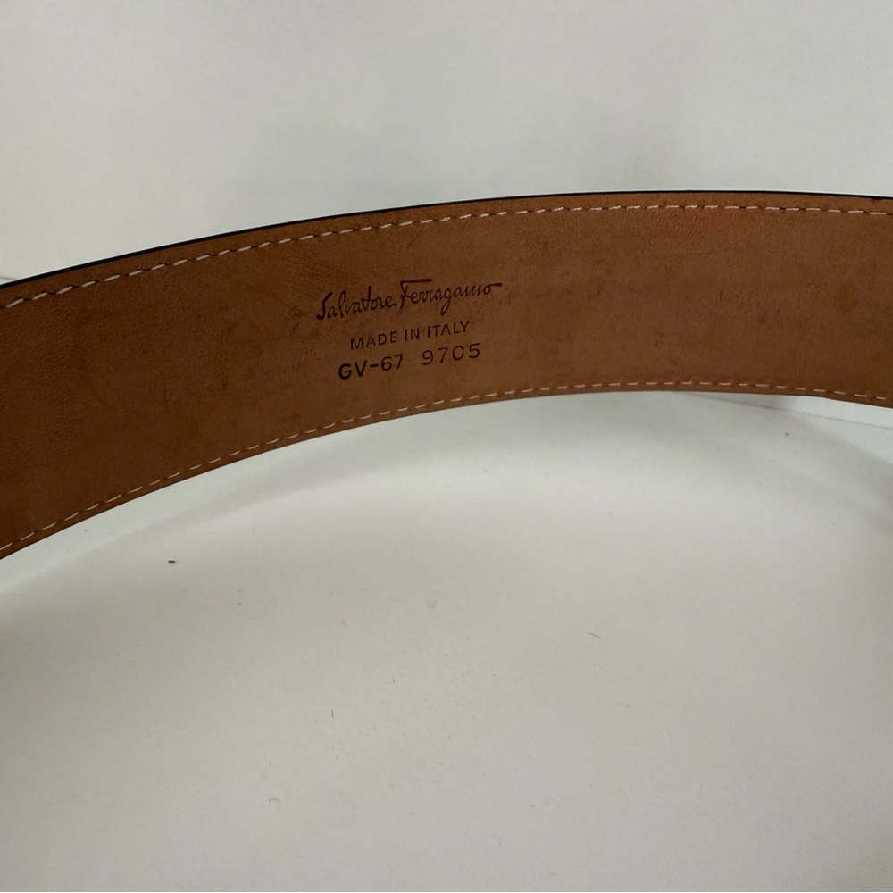 Salvatore Ferragamo Brown Canvas Signature Gancini Belt with Gunmetal Buckle - Picture 4 of 5